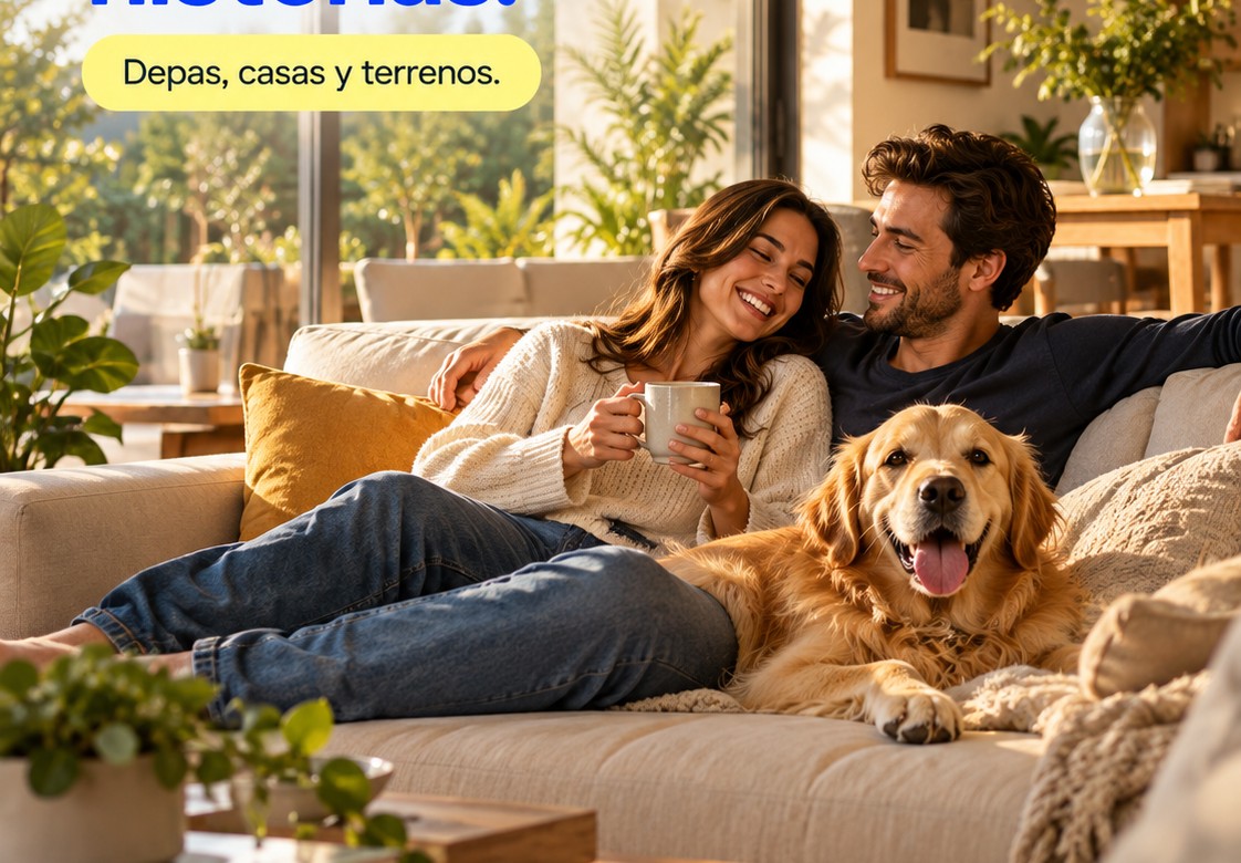 Una pareja y su perro en un interior cálido, imagen ilustrativa
